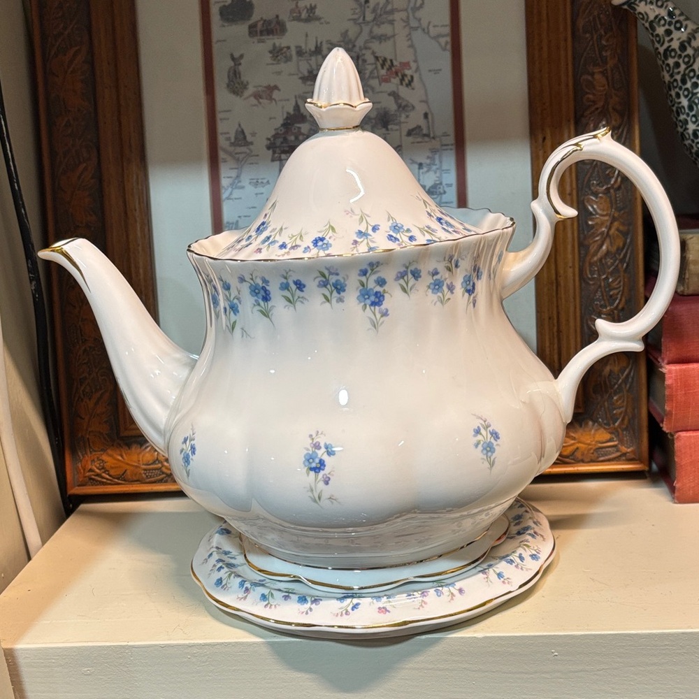 Royal Albert Porcelain Floral Teapot with Matching Underplate -Memory Lane